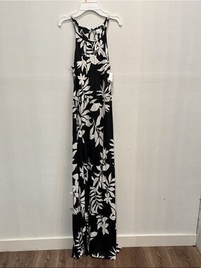 Old Navy Black and White Floral Halter Maxi Dress
